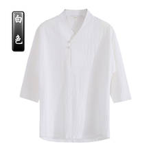 high quality male summer cotton&linen zen lay short sleeves suits  hanfu meditation shirt wing chun tai chi kung fu uniforms 2024 - buy cheap