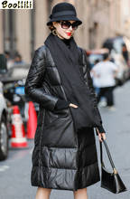 Boollili 2020 куртка из натуральной кожи зимнее пальто Wmen длинный пуховик Женское пальто из натуральной овчины с шарфом Chaqueta Mujer 2024 - купить недорого