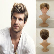 HAIRJOY  Men Synthetic Hair Wig Short Curly Layered Haircut Brown  Wigs for Male 2024 - buy cheap