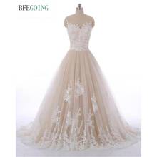 Champagne Tulle Ivory Lace Sleeveless Bridal Dresses Floor-Length A-Line Wedding Gowns Court Train Custom Made 2024 - buy cheap