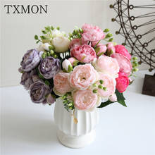 Estilo coreano rosa 5 unidades peônia pequena simulação flor de seda casa casamento buquê de rosas flores de decoração de casamento casa 2024 - compre barato