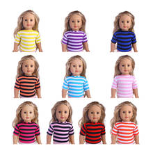 Осенняя Модная Одежда для кукол, полосатая с коротким рукавом для куклы 18 дюймов и 43 см, подарок на день рождения для новорожденных 2024 - купить недорого