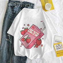 Camiseta con estampado de zumo de fresa para mujer, remeras blancas de estética Harajuku, camiseta Y2k, camiseta para mujer 2021 2024 - compra barato