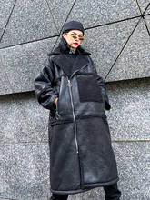Женское зимнее пальто из овчины, толстое длинное размера плюс, свободное замшевое пальто из овчины, теплая черная куртка с большим карманом, Женская куртка на меху 2024 - купить недорого