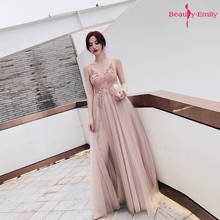 Beauty Emily Sexy V Neck Spaghetti Strap Evening Dress Charming Lace Sleeveless Sequins Beads Lace Up Back High Split Prom Gowns 2024 - buy cheap