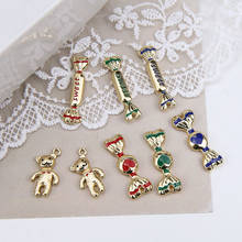 10pcs/lot Sweet Candy bow bear Enamel Charms Fashion Jewelry Earring DIY Making Charms Gold Color 2024 - buy cheap