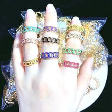 Anéis geométricos robustos de cor dourada, anéis elegantes torcidos com corrente aberta de esmalte para mulheres com 10 peças 2024 - compre barato