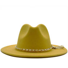 Sombrero de fieltro de lana de ala ancha para hombre y mujer, sombrero Fedora de Jazz, estilo panamá, vaquero, Trilby, fiesta, formal, de gran tamaño, amarillo y blanco 2024 - compra barato