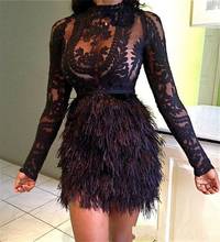 Black South African Cocktail Dresses A-line Long Sleeves Short Mini Appliques Feather Elegant Party Homecoming Dresses 2024 - buy cheap