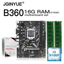 JGINYUE B360 материнская плата LGA 1151 набор с процессором Intel Core I3-9100F 16 Гб (2*8 ГБ) Память DDR4 M.2 NVME MATX B360M-VDH 2024 - купить недорого