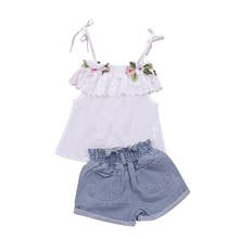 Lioraitiin Fast Shipping 2-7Years Toddler Baby Girl 2Pc Fashion Summer Clothing Set Sleeveless 3D Floral Blouse Top Demin Shorts 2024 - buy cheap