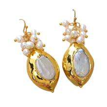 GG Jewelry White Pearl Golden plated Hook Earrings 2024 - buy cheap