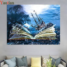 Алмазная вышивка с изображением парусного океана, картина 5D "сделай сам", квадратная Алмазная мозаика, книга с деревом, сказочное искусство, Набор для вышивки крестом 2024 - купить недорого