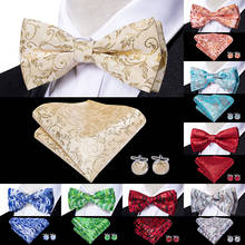 LH-501 Hi-Tie Silk Men's Bow Ties for Men Classic Paisley Wedding Party Bowtie Handkerchief Cufflinks Set Gold Bowtie Set 2024 - buy cheap