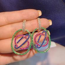 HIBRIDE Fashion Dangle Circle Earrings AAA+ Cubic Zirconia Crystal Stone Long Drop Dangle Earrings for Women bijoux E-708 2024 - buy cheap