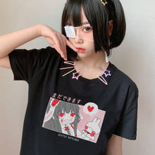 Mujer verão novo coreano harajuku japão coelho meninas dos desenhos animados das mulheres topos vintage solto casual engraçado kawaii camiseta feminino ins 2024 - compre barato