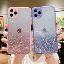 Funda de silicona de lujo con estrellas brillantes para IPhone, carcasa trasera transparente y suave de TPU con lentejuelas brillantes para modelos 11, 12 Pro, XS, X, XR Max, 6, 7, 8 Plus, SE 2020 2024 - compra barato