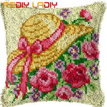 Latch Hook Cushion Hat & Flower Pillow Case Pre-Printed Color Canvas Acrylic Yarn Latched Hook Pillow Kits Crochet Cushion Cover 2024 - buy cheap