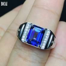 Мужское кольцо с голубым топазом BOCAI 2020, 100% Настоящее Серебро s925 пробы, регулируемое простое кольцо с королевским сапфиром 2024 - купить недорого