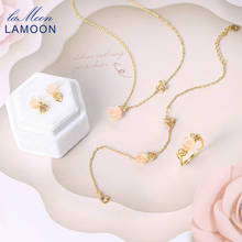 LAMOON de Plata de Ley 925 conjunto de joyería para mujer rosa y abeja Natural de cuarzo rosa flor 14K chapado en oro joyería fina LMV069 2024 - compra barato