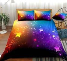 Galaxy conjunto de cama com desenhos animados, cama colorida estrelas conjunto de edredom roxo jogo de cama para meninos meninas conjunto de cama de microfibra têxtil 2024 - compre barato