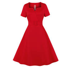 1950s Vintage Red Midi Dress Retro Rockabilly Tunic Elegant V Neck Pocket Belted Plus Size Women Summer Cotton Pin Up Dresses 2024 - buy cheap