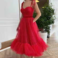 Vintage Cheap Red Wedding Dress Dots Tulle Velour Sash Tea Length Short Bride Dresses Gowns 2021 Vestido de Noiva Curto 2024 - buy cheap