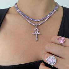 Hip Hop Iced Out Bling 5mm Round Pinky White Purple Cubic Zirconia Tennis Chain Choker Necklace For Women Fashion Party Jewelry 2024 - buy cheap