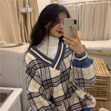 Chic Plaid Thick Sweatshirt Loose Autumn New Korean V-neck Tops Harajuku Simple Pullovers Fashion Casual Female Sweatershirt 2024 - buy cheap