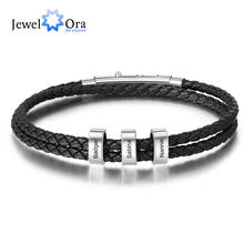 Personalized Men Leather Bracelets with 3 Custom Names Beads Black Double Rope Stainless Steel Engraved Bracelet Male Jewelry 2024 - buy cheap