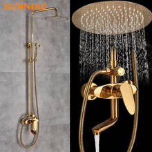 Golden Bathroom Shower Set Solid Brass Bathtub Mixer Faucet Single Handle Shower Mixer Tap Wall Mounted Hot Cold Shower Set 2024 - buy cheap