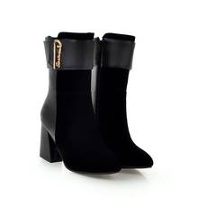 Botas de talla grande 9 10 11 12 para mujer, botines de mujer, botas con hebilla de cinturón de Metal, costura con cremallera lateral 2024 - compra barato