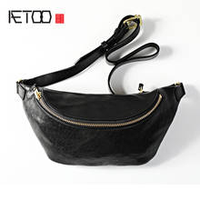 AETOO Handmade leather men's chest bag, black casual stiletto bag, vintage men's waist bag 2024 - buy cheap