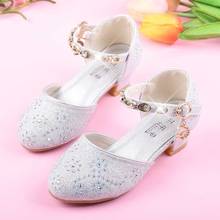 Girl Princess High Heels Girls' Leather Sandals Host Party Casual Wedding Sequin Children's High-heeled Girls Shoes Pink Silver 2024 - buy cheap