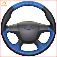 MEWANT Black Blue Genuine Leather Car Steering Wheel Cover for Ford Focus 3 2012-2014 KUGA Escape 2013-2016 Interior Accessories 2024 - buy cheap