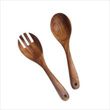 2PCS/set Wooden Spoon And Fork Set Salad Servers Acacia Wooden Utensils Cooking Spoons Cultery Kitchen Eating Tools 2024 - buy cheap