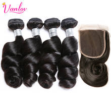 Vanlov Loose Wave Bundles With Closure Human Hair 4 Bundles With Lace Closure Brazilian Hair Weave Bundles Remy Hair Extension 2024 - buy cheap