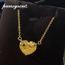 PANSYSEN Gold Color Chain Necklace 100% 925 Sterling Silver Heart Citrine Gemstone Pendant Necklaces Wedding Party Fine Jewelry 2024 - buy cheap