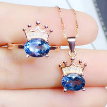 Natural blue topaz crown jewelry set Free shipping 925 sterling silver 1pc ring 1pc pendant 1.1ct*2pcs gemstone Q912108 2024 - buy cheap