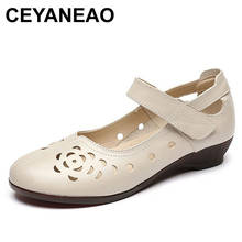 CEYANEAO Genuine leather ladies flat summer shoes woman without lace casual moccasins hollow out round toe soft comfort  sandals 2024 - buy cheap