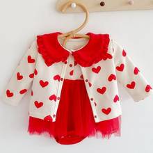 Baby Girl Cardigan+Dress Romper Red Heart Jacket Cotton 2pcs Clothing Set 3 6 9 12 18 24 Month Newborn Baby Clothes OBS214850 2024 - buy cheap