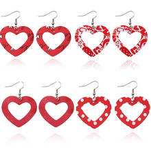 New Arrival Cute Heart Print PU Faux Leather Earring Lightweight Drop Hanging Dangle Earrings Valentine's Day Gift Love brincos 2024 - buy cheap