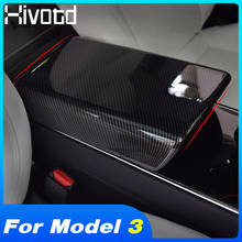 Hivotd для Tesla модель 3 2018 2019 2020 автомобильные аксессуары центральная консоль подлокотник коробка панель Защитная крышка ABS углеродное волокно внутренние молдинги,автотовары аксессуары для авто 2024 - купить недорого