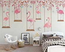 Beibehand-papel de parede personalizado, modernas, minimalistas, desenho animado, flamingo, personalidade, quarto infantil, fundo 3d 2024 - compre barato