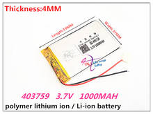 Célula de bateria recarregável li-po, 403759 3.7v 1000mah 383759 de lítio polímero, li-po, para mp3 mp4 mp5 gps móvel bluetooth 2024 - compre barato