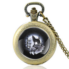Reloj de bolsillo de cuarzo con diseño de lobo en la luz de la Luna para hombre y mujer, colgante, collar, horario, regalos 2024 - compra barato