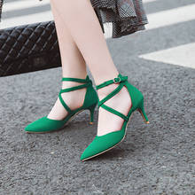 2021 Pointed Toe Thin High Heels Pumps Ankle Strap Cross Tied Green Black Womens Shoes Stiletto Sandals Summer Plus Size 34-43 2024 - buy cheap