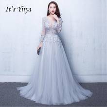 It's Yiiya New Three Quarter Illusion Backless Lace Up Flowers Elegant Evening Dress Floor Length Party Gown Evening Gowns LX048 2024 - buy cheap