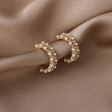 Orgin-pendientes de aro geométricos para mujer, aretes de perlas en forma de C de Metal, accesorios de joyería, moda Coreana de verano 2024 - compra barato