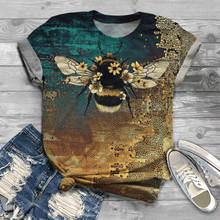Camiseta feminina harajuku, plus size, manga curta, estampa de desenho de abelha, gola redonda, tops femininos, 2020 2024 - compre barato